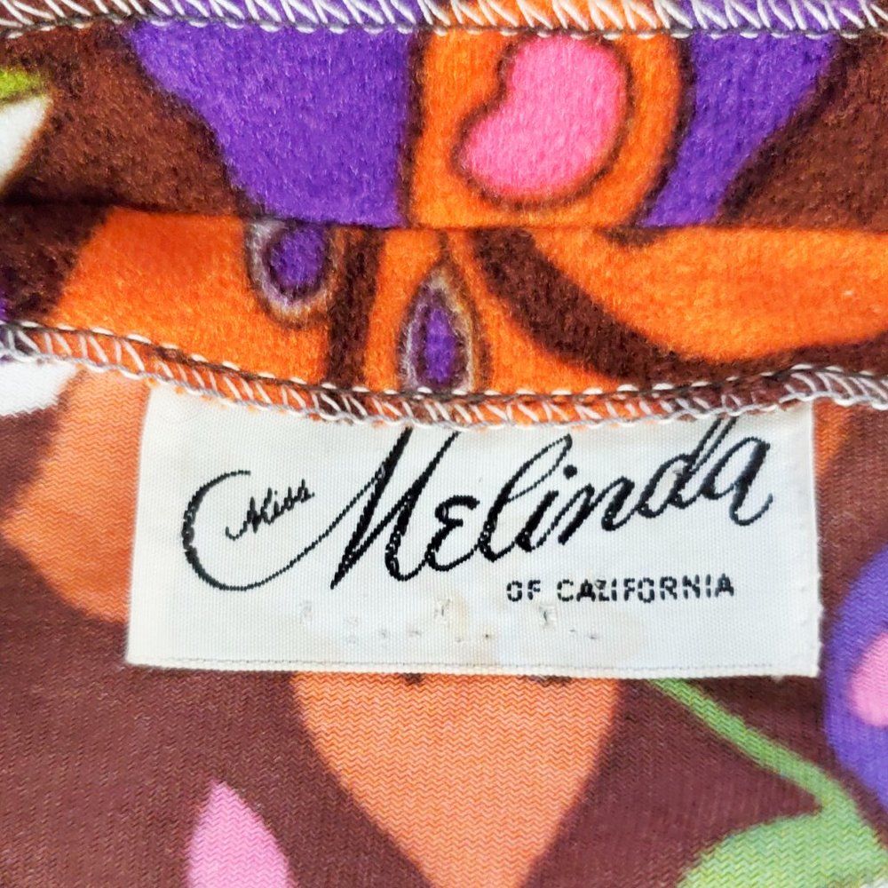 Vintage 60s 70s Womens Rare Psychedelic Floral Print Velour Jumpsuit Loungewear - Picture 7 of 13